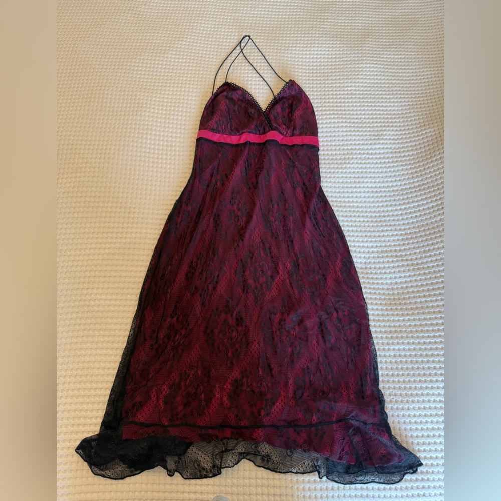 Romantic Black and Pink Lace Dress - Backless/Strappy
